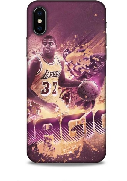 Apple iPhone x Kılıf Basketbolcular 21 Magic Johnson Darbe Önleyici Kapak