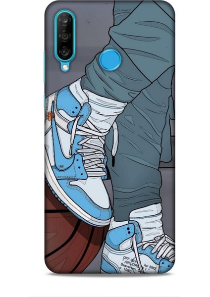 Huawei P30 Lite Kılıf Basketbolcular 3 Ayakkabı Mavi Arka Kapak