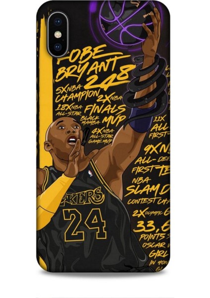 Apple iPhone Xs Max Kılıf Basketbolcular 7 Kobe 24 Siyah Sarı Desenli Kılıf