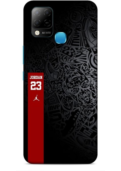 Infinix Hot 10T Kılıf Basketbolcular 4 Jordan 23 Siyah Kırmızı Silikon Kılıf
