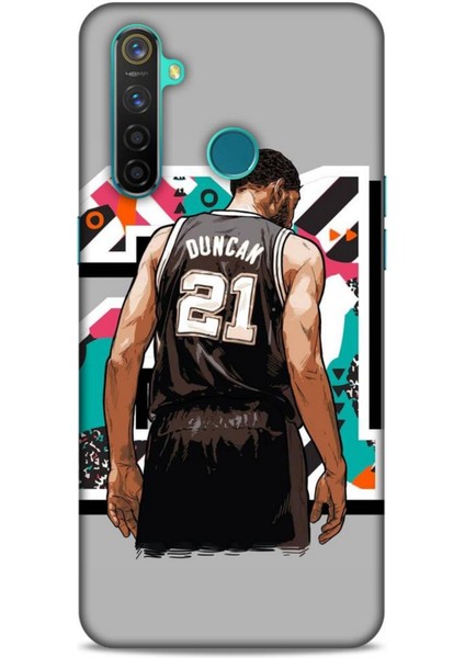 Realme 5 Pro Kılıf Basketbolcular 27 Duncan 21 Gri Lazer Kesim Silikon