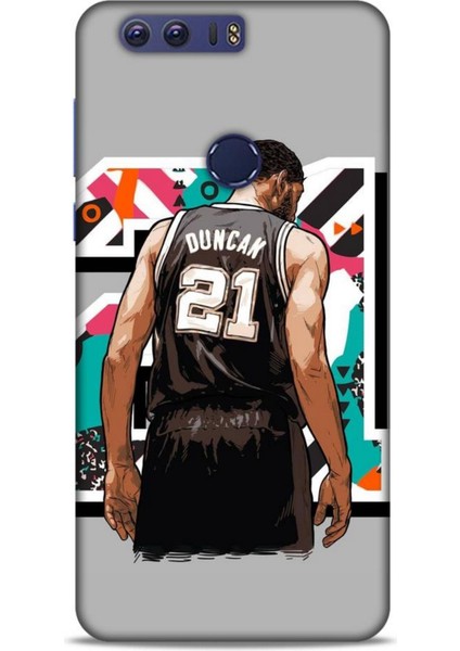 Honor 8A Kılıf Basketbolcular 27 Duncan 21 Gri Lazer Kesim Silikon