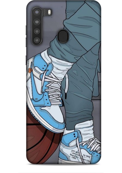 Samsung Galaxy A21 Kılıf Basketbolcular 3 Ayakkabı Mavi Arka Kapak