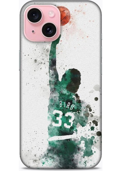 Apple iPhone 15 Kılıf Basketbolcular 28 Bird 33 Beyaz Yeşil Iz Bırakmayan Kılıf