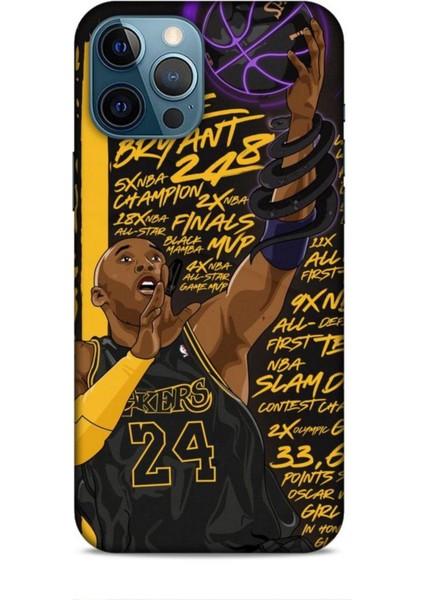 Apple iPhone 12 Pro Max Kılıf Basketbolcular 7 Kobe 24 Siyah Sarı Desenli Kılıf