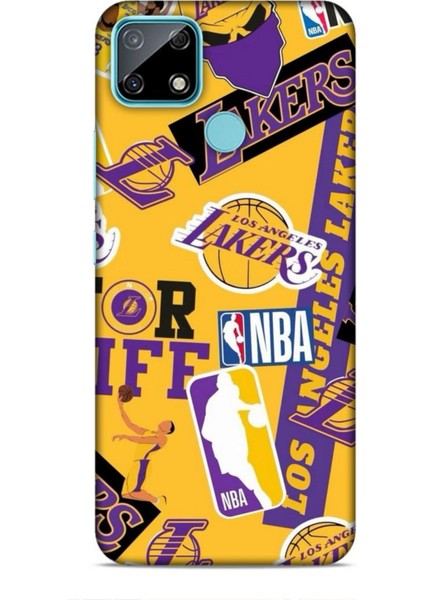 Realme C25 Kılıf Basketbolcular 11 Sarı Mor Los Angeles 4K Baskılı Kılıf