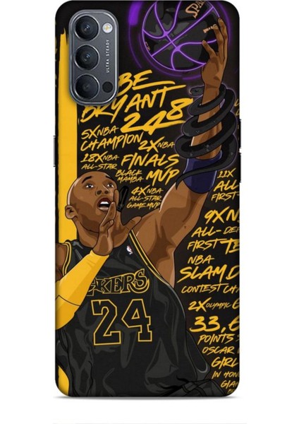 Oppo Reno 4 Kılıf Basketbolcular 7 Kobe 24 Siyah Sarı Desenli Kılıf