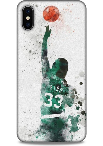 Apple iPhone Xs Max Kılıf Basketbolcular 28 Bird 33 Beyaz Yeşil Iz Bırakmayan Kılıf