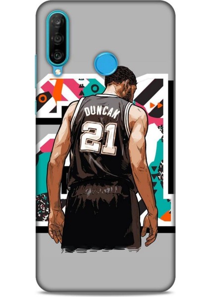 Huawei P30 Kılıf Basketbolcular 27 Duncan 21 Gri Lazer Kesim Silikon