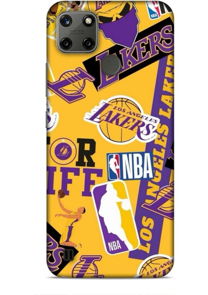 Realme C25Y Kılıf Basketbolcular 11 Sarı Mor Los Angeles 4K Baskılı Kılıf