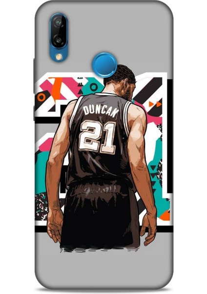 Huawei P20 Lite Kılıf Basketbolcular 27 Duncan 21 Gri Lazer Kesim Silikon