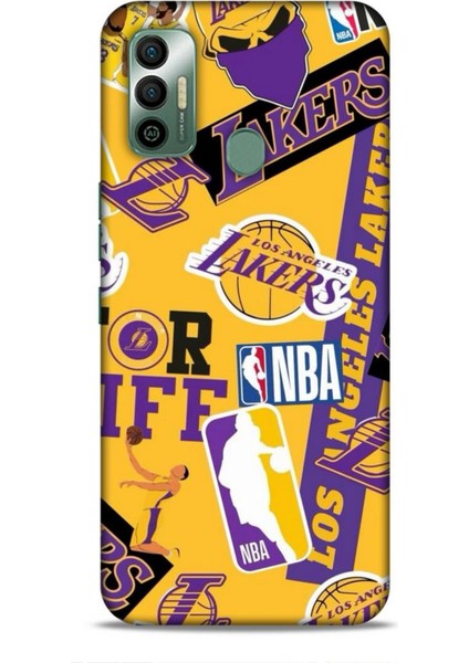 Tecno Spark 7t Kılıf Basketbolcular 11 Sarı Mor Los Angeles 4K Baskılı Kılıf