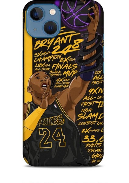 Apple iPhone 13 Kılıf Basketbolcular 7 Kobe 24 Siyah Sarı Desenli Kılıf