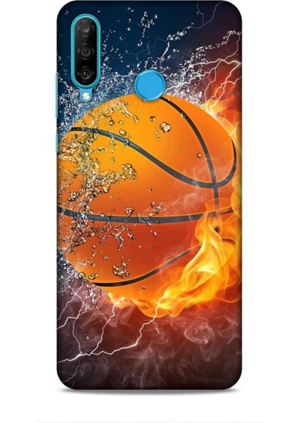 Huawei P30 Lite Kılıf Basketbolcular 30 Basketbol Topu Kenarları Şeffaf Kapak