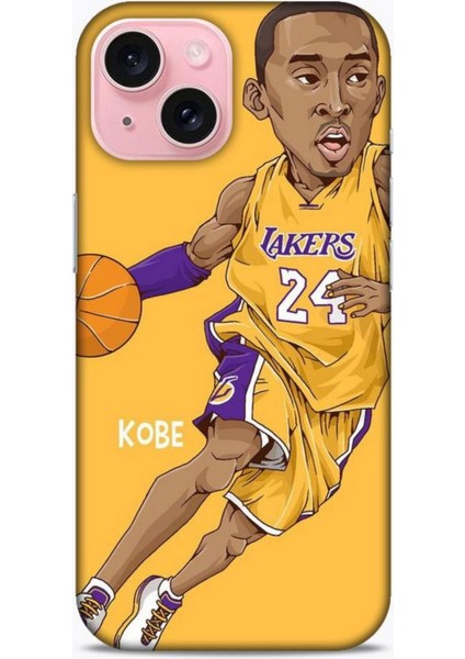 Apple iPhone 15 Kılıf Basketbolcular 10 Laker 24 Mor Sarı Full Hd Kılıf