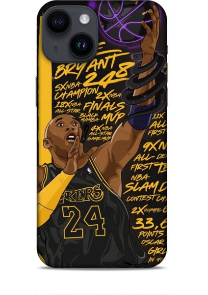 Apple iPhone 14 Kılıf Basketbolcular 7 Kobe 24 Siyah Sarı Desenli Kılıf