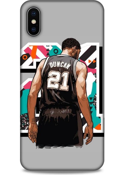 Apple iPhone Xs Max Kılıf Basketbolcular 27 Duncan 21 Gri Lazer Kesim Silikon