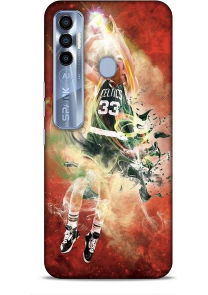 Tecno Spark 7 Pro Kılıf Basketbolcular 29 Larry Joe Bird Turuncu Leke Tutmaz Kapak