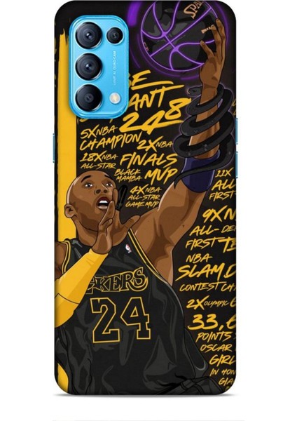 Oppo Reno 5 Kılıf Basketbolcular 7 Kobe 24 Siyah Sarı Desenli Kılıf