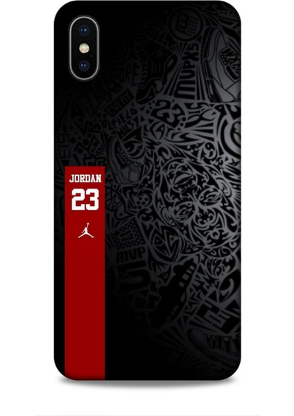 Apple iPhone Xs Max Kılıf Basketbolcular 4 Jordan 23 Siyah Kırmızı Silikon Kılıf