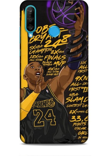 Huawei P30 Lite Kılıf Basketbolcular 7 Kobe 24 Siyah Sarı Desenli Kılıf