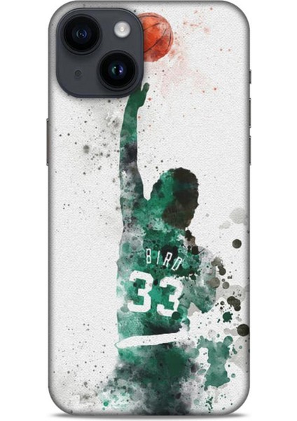 Apple iPhone 14 Kılıf Basketbolcular 28 Bird 33 Beyaz Yeşil Iz Bırakmayan Kılıf