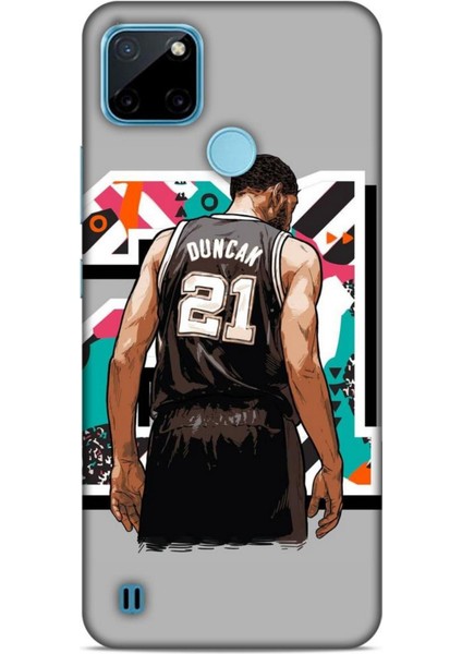 Realme C21Y Kılıf Basketbolcular 27 Duncan 21 Gri Lazer Kesim Silikon