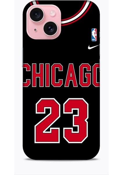 Apple iPhone 15 Kılıf Basketbolcular 1 Chicago 23 Siyah Telefon Kılıfı