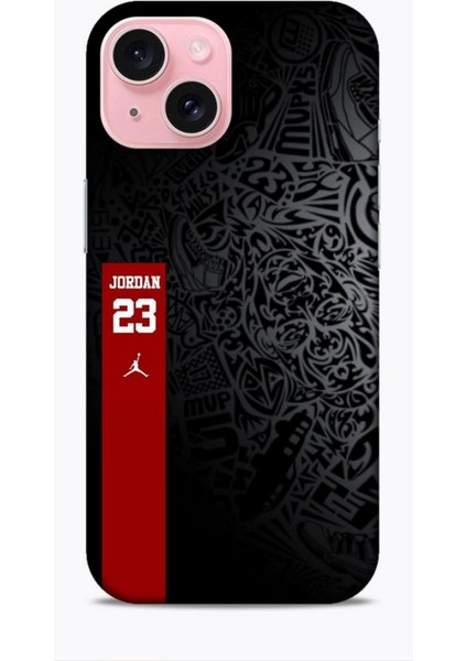 Apple iPhone 15 Kılıf Basketbolcular 4 Jordan 23 Siyah Kırmızı Silikon Kılıf