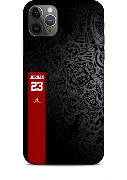 Apple iPhone 11 Pro Max Kılıf Basketbolcular 4 Jordan 23 Siyah Kırmızı Silikon Kılıf