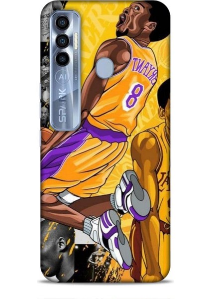 Tecno Spark 7 Pro Kılıf Basketbolcular 8 Bryant 8 Sarı Baskılı Kılıf