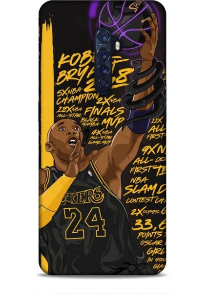 Oppo Reno 2 Kılıf Basketbolcular 7 Kobe 24 Siyah Sarı Desenli Kılıf