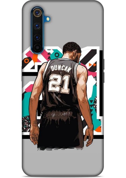 Realme 6 Kılıf Basketbolcular 27 Duncan 21 Gri Lazer Kesim Silikon