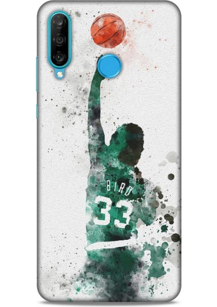 Huawei P30 Lite Kılıf Basketbolcular 28 Bird 33 Beyaz Yeşil Iz Bırakmayan Kılıf