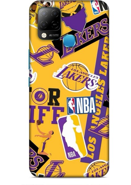 Infinix Hot 10T Kılıf Basketbolcular 11 Sarı Mor Los Angeles 4K Baskılı Kılıf