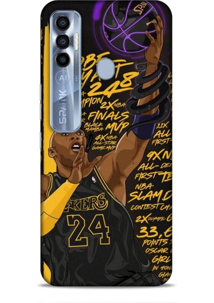 Tecno Spark 7 Pro Kılıf Basketbolcular 7 Kobe 24 Siyah Sarı Desenli Kılıf