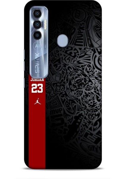 Tecno Spark 7 Pro Kılıf Basketbolcular 4 Jordan 23 Siyah Kırmızı Silikon Kılıf