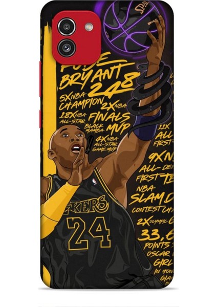 Samsung Galaxy A03 Kılıf Basketbolcular 7 Kobe 24 Siyah Sarı Desenli Kılıf