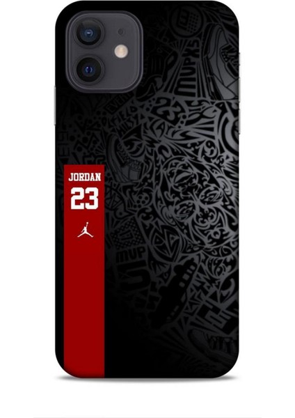 Apple iPhone 12 Kılıf Basketbolcular 4 Jordan 23 Siyah Kırmızı Silikon Kılıf