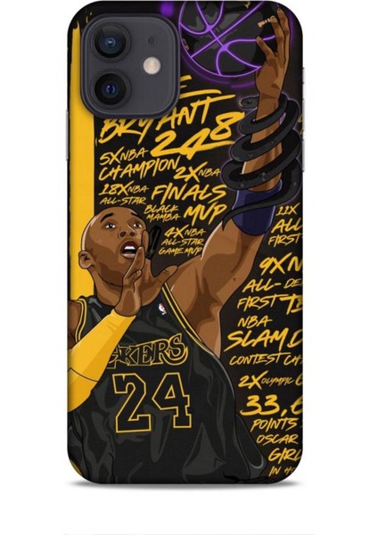 Apple iPhone 12 Kılıf Basketbolcular 7 Kobe 24 Siyah Sarı Desenli Kılıf