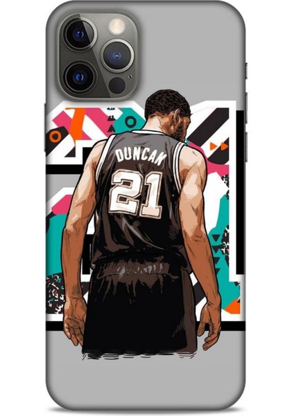 Apple iPhone 12 Pro Kılıf Basketbolcular 27 Duncan 21 Gri Lazer Kesim Silikon