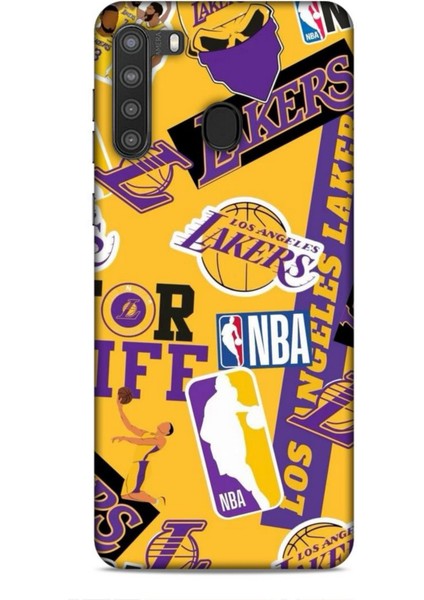 Samsung Galaxy A21 Kılıf Basketbolcular 11 Sarı Mor Los Angeles 4K Baskılı Kılıf
