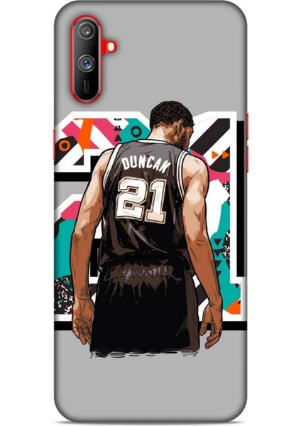 Realme C3 Kılıf Basketbolcular 27 Duncan 21 Gri Lazer Kesim Silikon