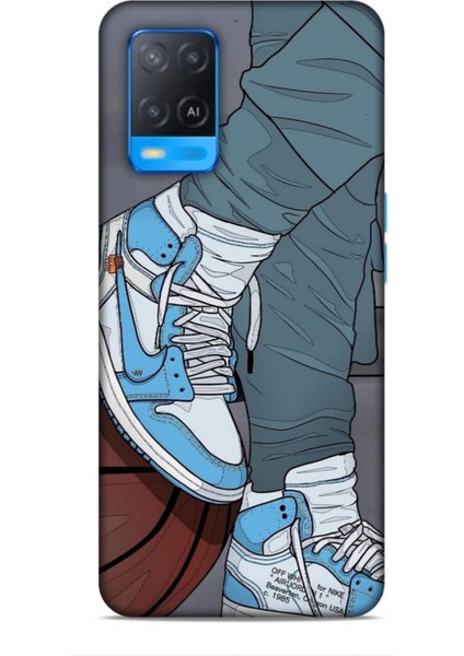 Oppo A54 Kılıf Basketbolcular 3 Ayakkabı Mavi Arka Kapak