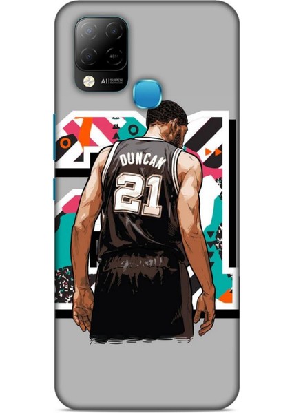Infinix Hot 10T Kılıf Basketbolcular 27 Duncan 21 Gri Lazer Kesim Silikon