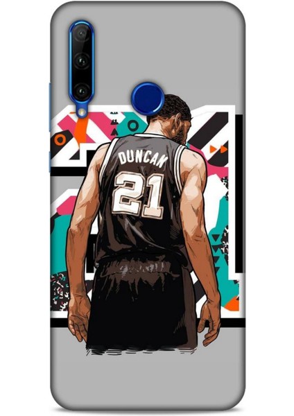 Honor 20 Lite Kılıf Basketbolcular 27 Duncan 21 Gri Lazer Kesim Silikon