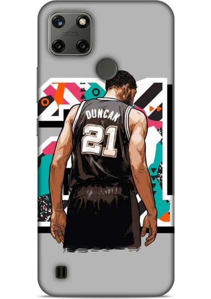 Realme C25Y Kılıf Basketbolcular 27 Duncan 21 Gri Lazer Kesim Silikon