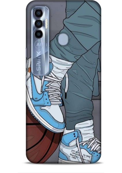 Tecno Spark 7 Pro Kılıf Basketbolcular 3 Ayakkabı Mavi Arka Kapak