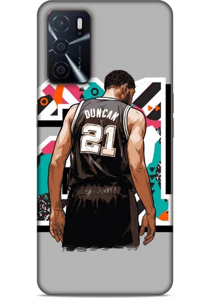 Oppo A16 Kılıf Basketbolcular 27 Duncan 21 Gri Lazer Kesim Silikon