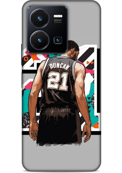 Vivo Y35 Kılıf Basketbolcular 27 Duncan 21 Gri Lazer Kesim Silikon